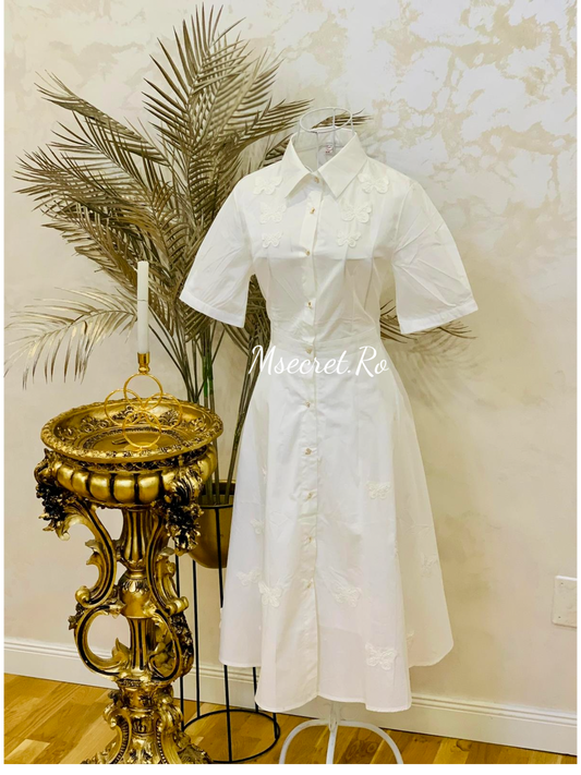 Rochie midi din bumbac cu perle