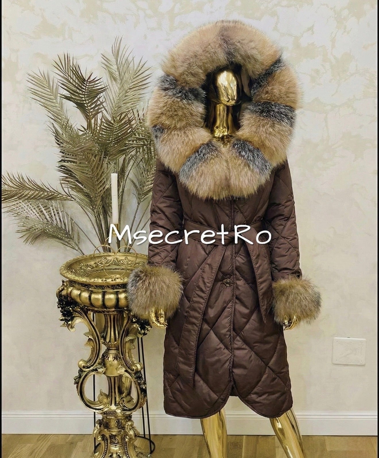 Brown waterproof jacket with natural fur