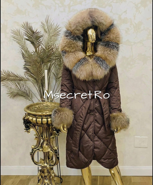 Geaca maro impermeabila cu blana naturala