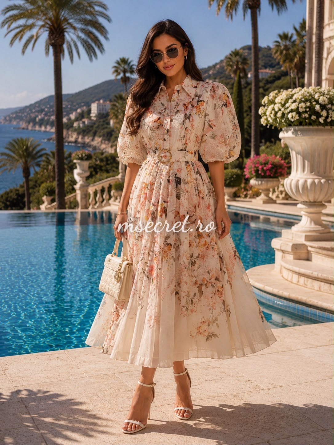 Rochie lunga din in cu imprimeu floral