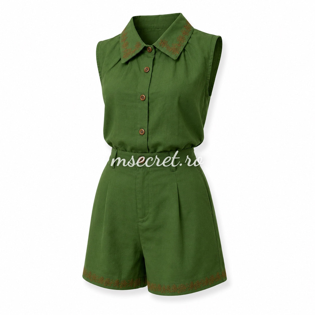Compleu din in verde cu camasa si pantaloni scurti