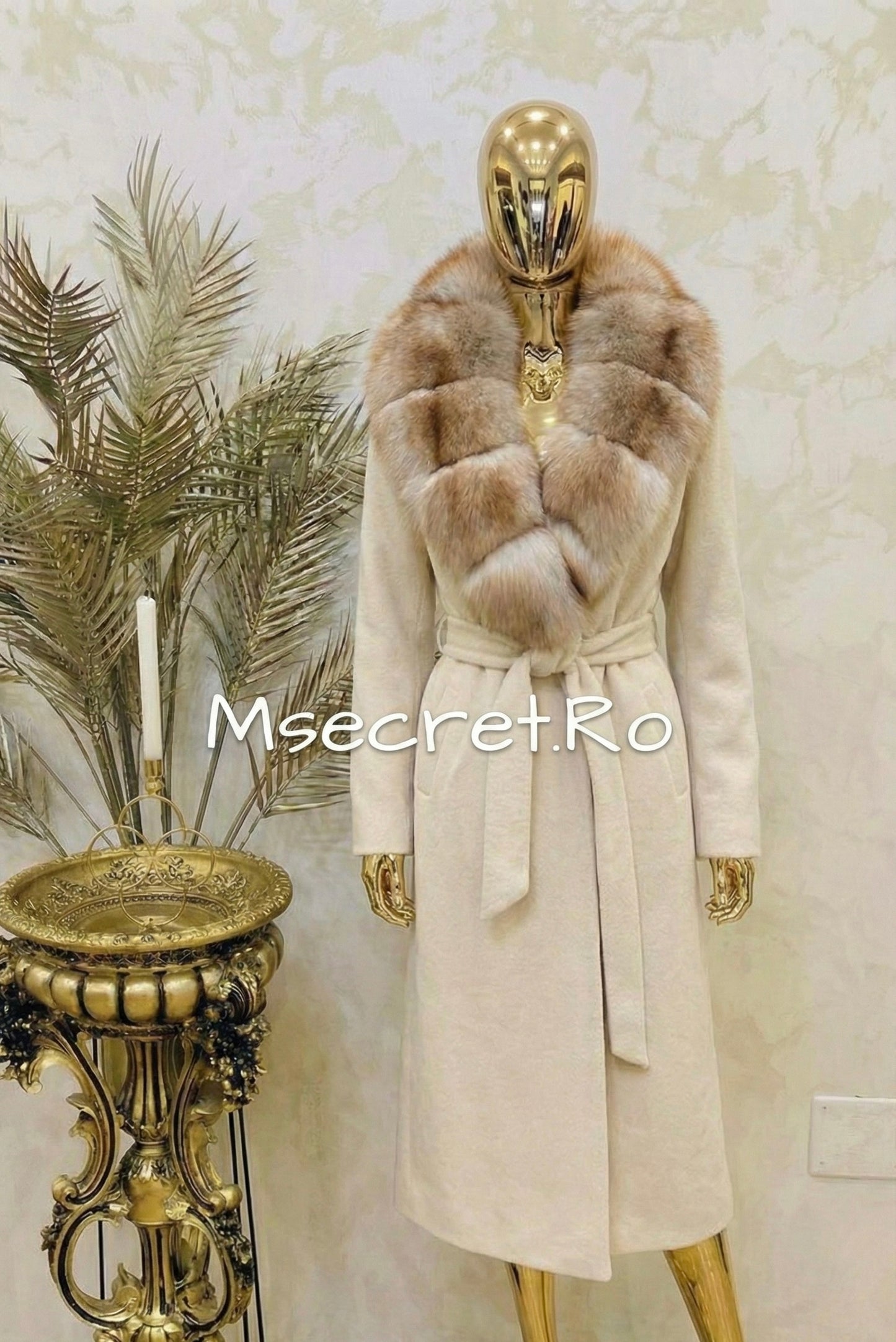Alcantara fur coat with natural fox fur collar and cuffs