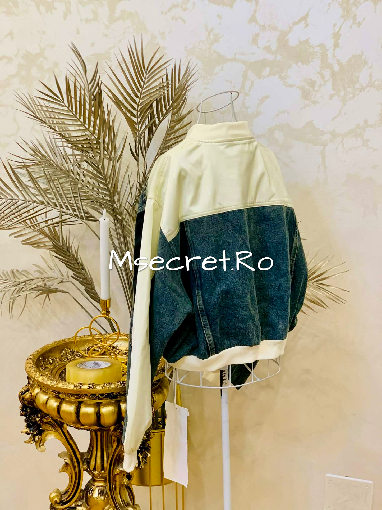Geaca denim cu insertii crem