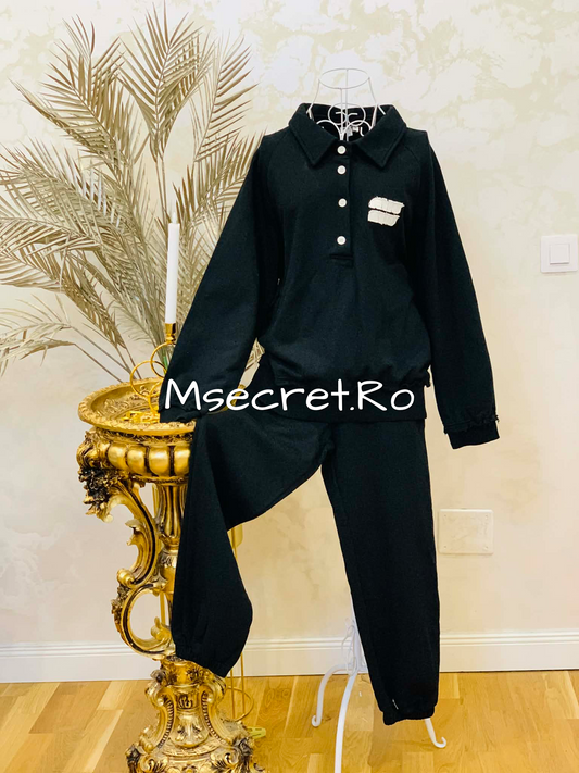 Compleu negru din bumbac cu bluza si pantaloni