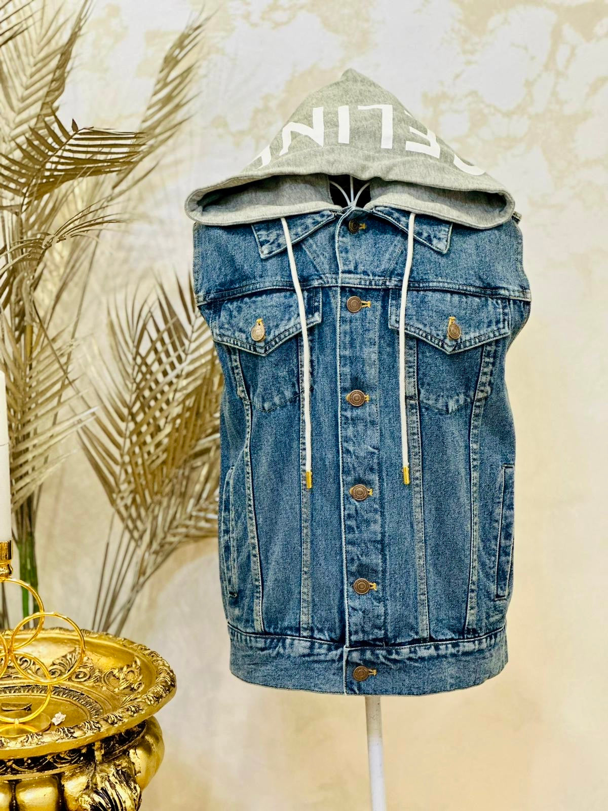 Vesta din denim cu gluga detasabila