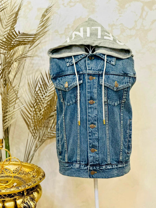 Vesta din denim cu gluga detasabila