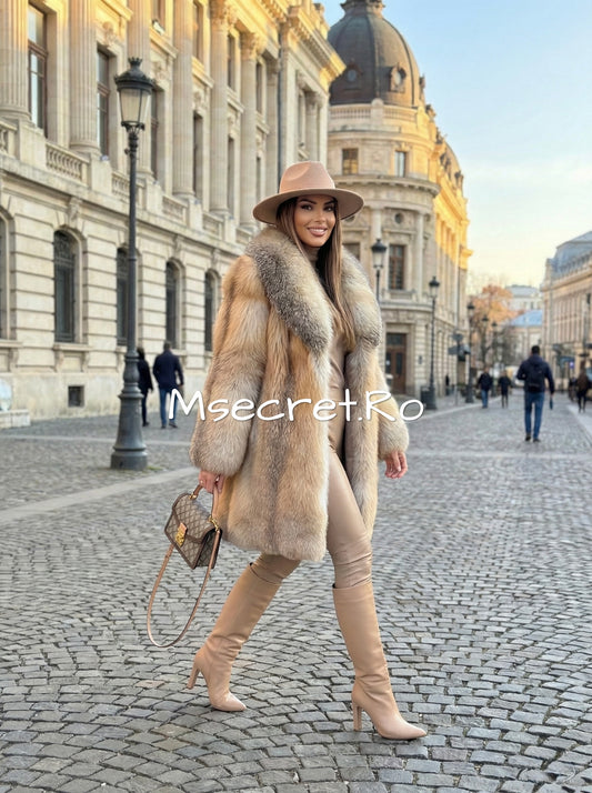 Haina lunga maro de blana naturala luxury