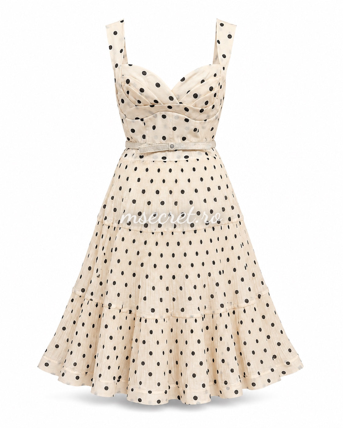 Rochie midi din in ivory cu buline
