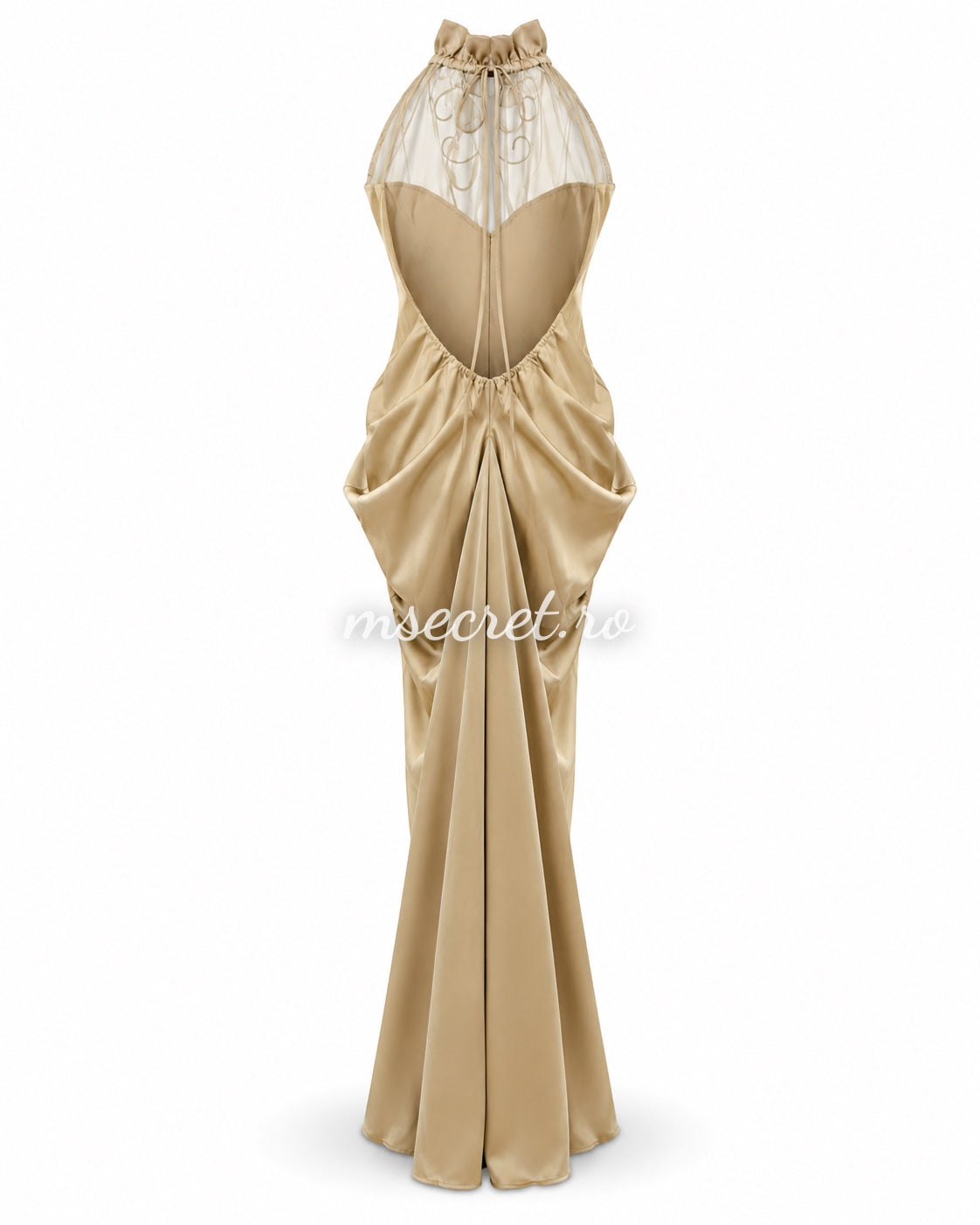 Rochie lunga champagne din satin cu decolteu inimioara