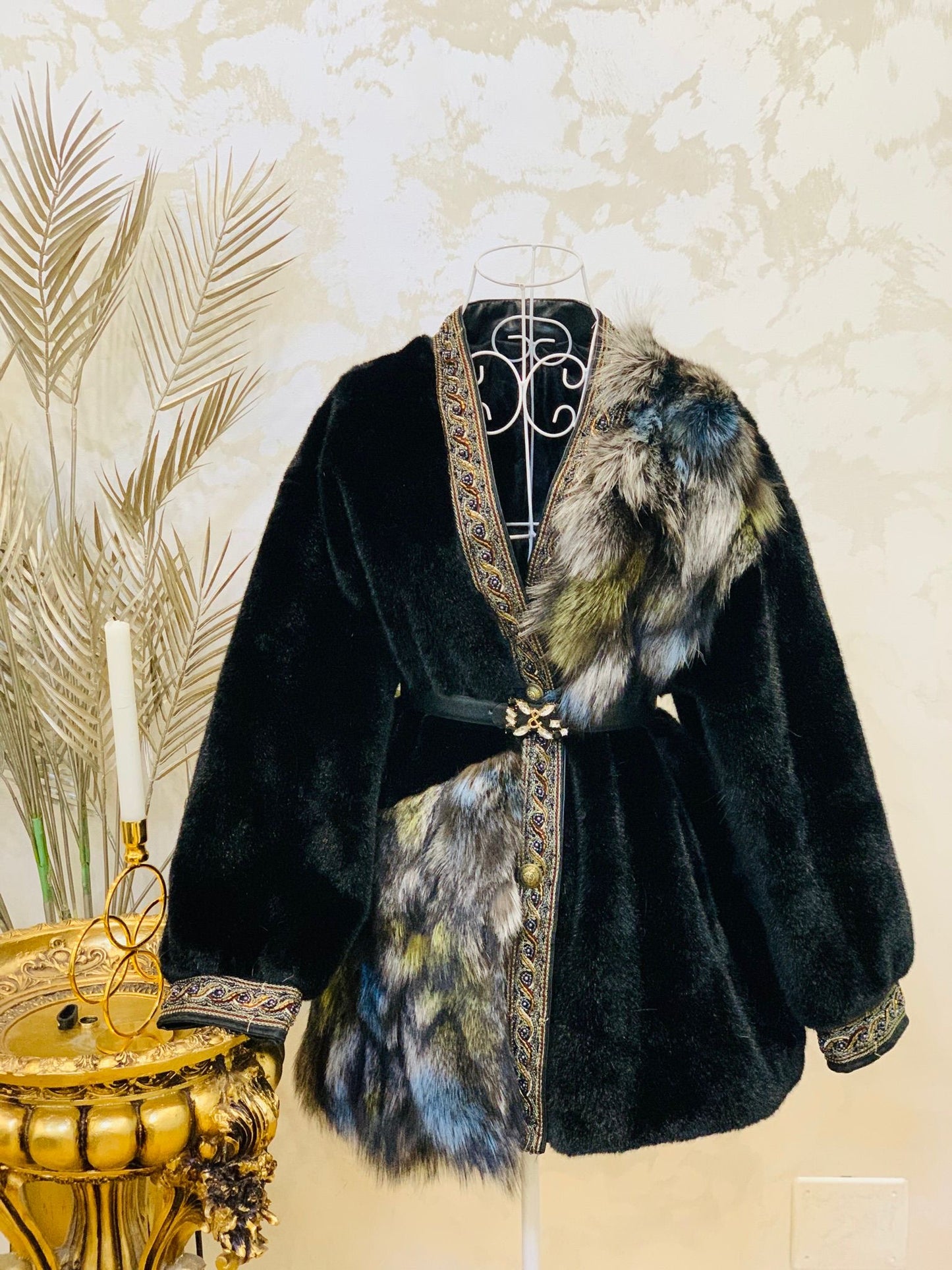 Fox fur coat with traditional motifs