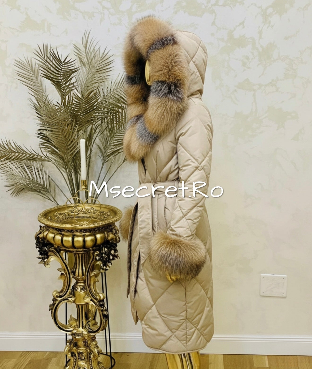 Beige waterproof jacket with natural fur