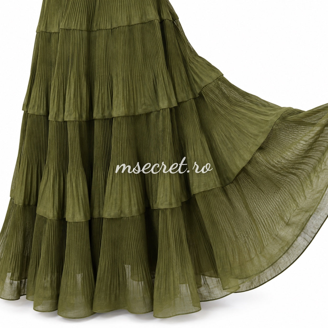 Rochie midi din in verde olive