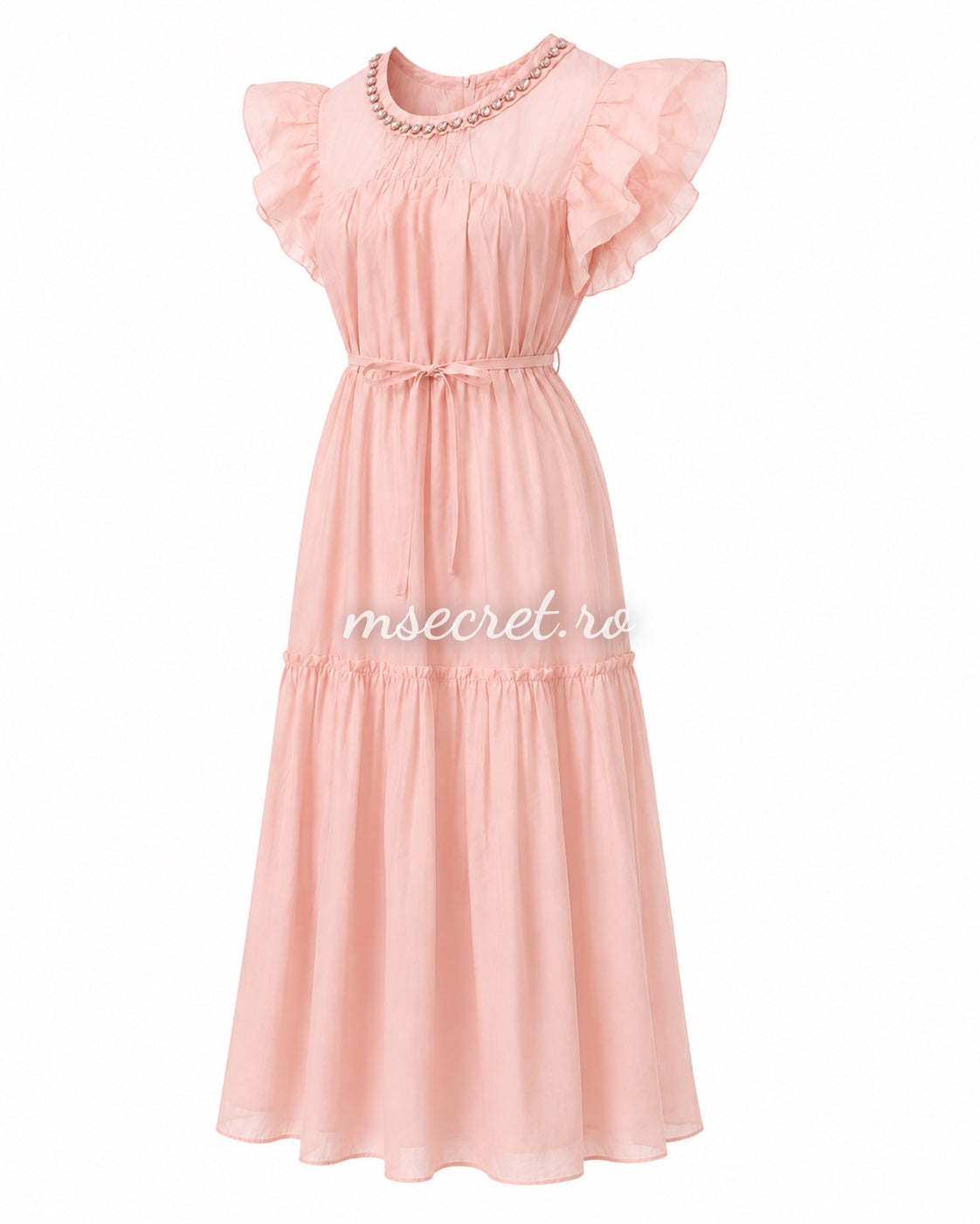 Rochie roz vaporoasa cu volane