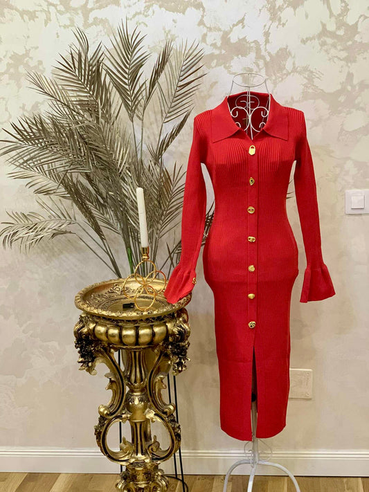 Rochie rosie din tricot