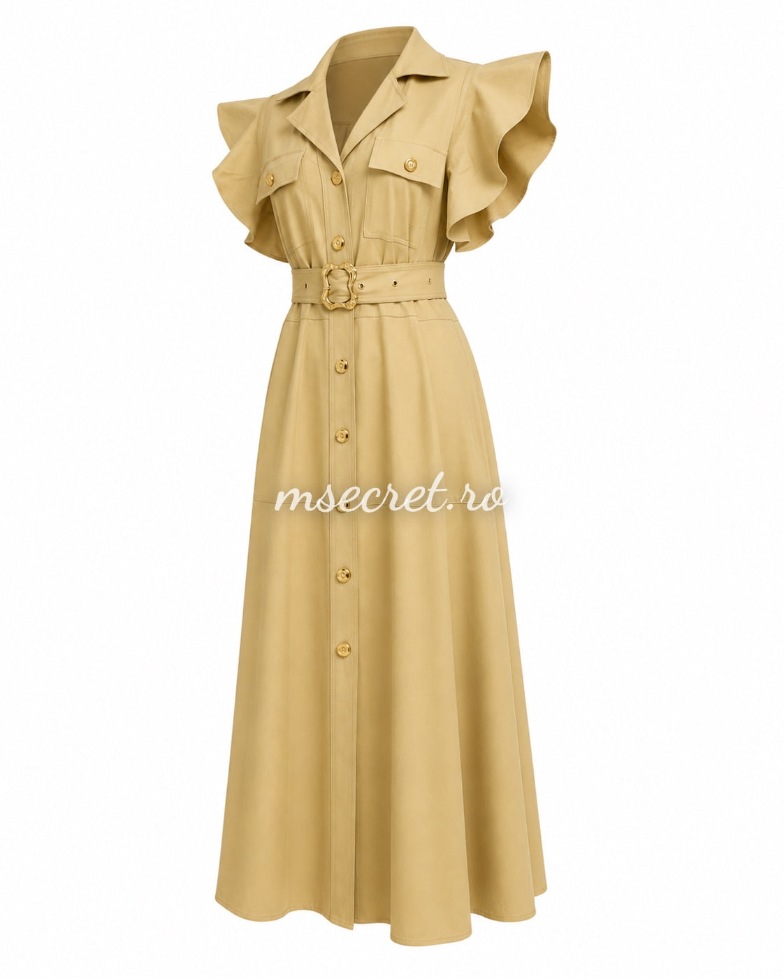 Rochie bej midi cu volane si cordon