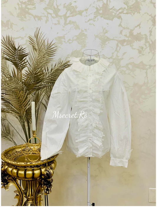 Camasa alba din bumbac cu broderie si perle