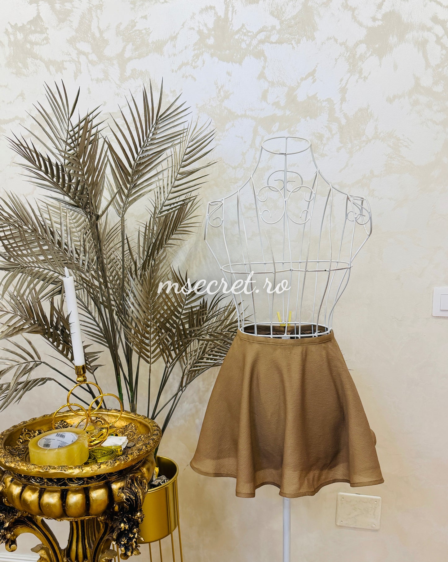 Cappuccino satin chiffon dress with a skirt and jacket-style top