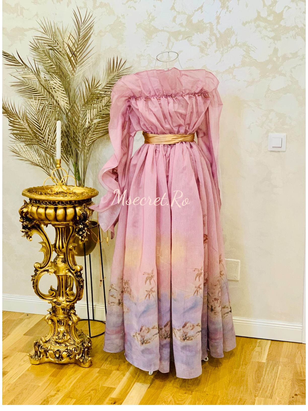 Rochie maxi din in si matase Palm