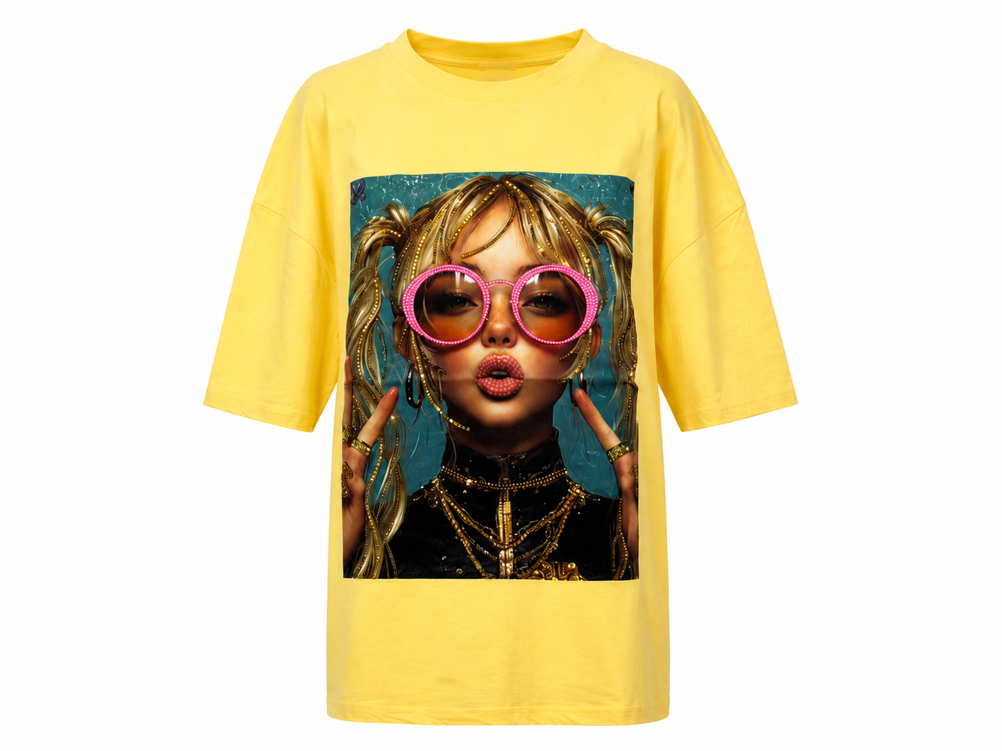 Tricou galben din bumbac cu imprimeu fashion