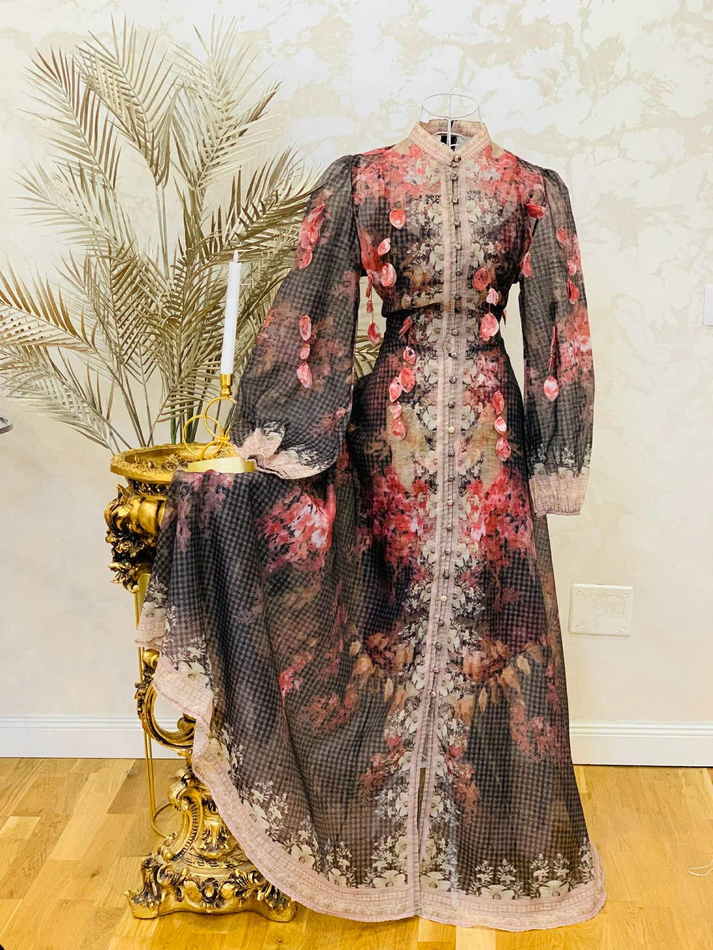 Long linen dress with floral print