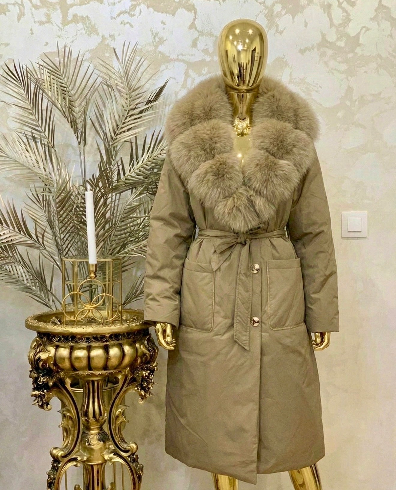 Jacket with natural fur collar