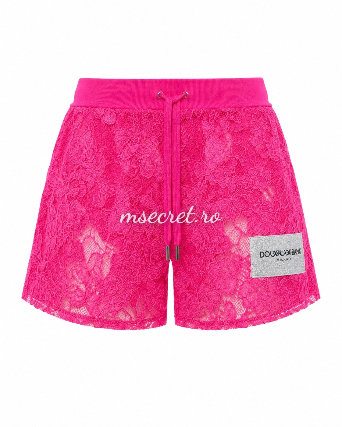 Compleu fucsia din dantela florala cu geaca si pantaloni
