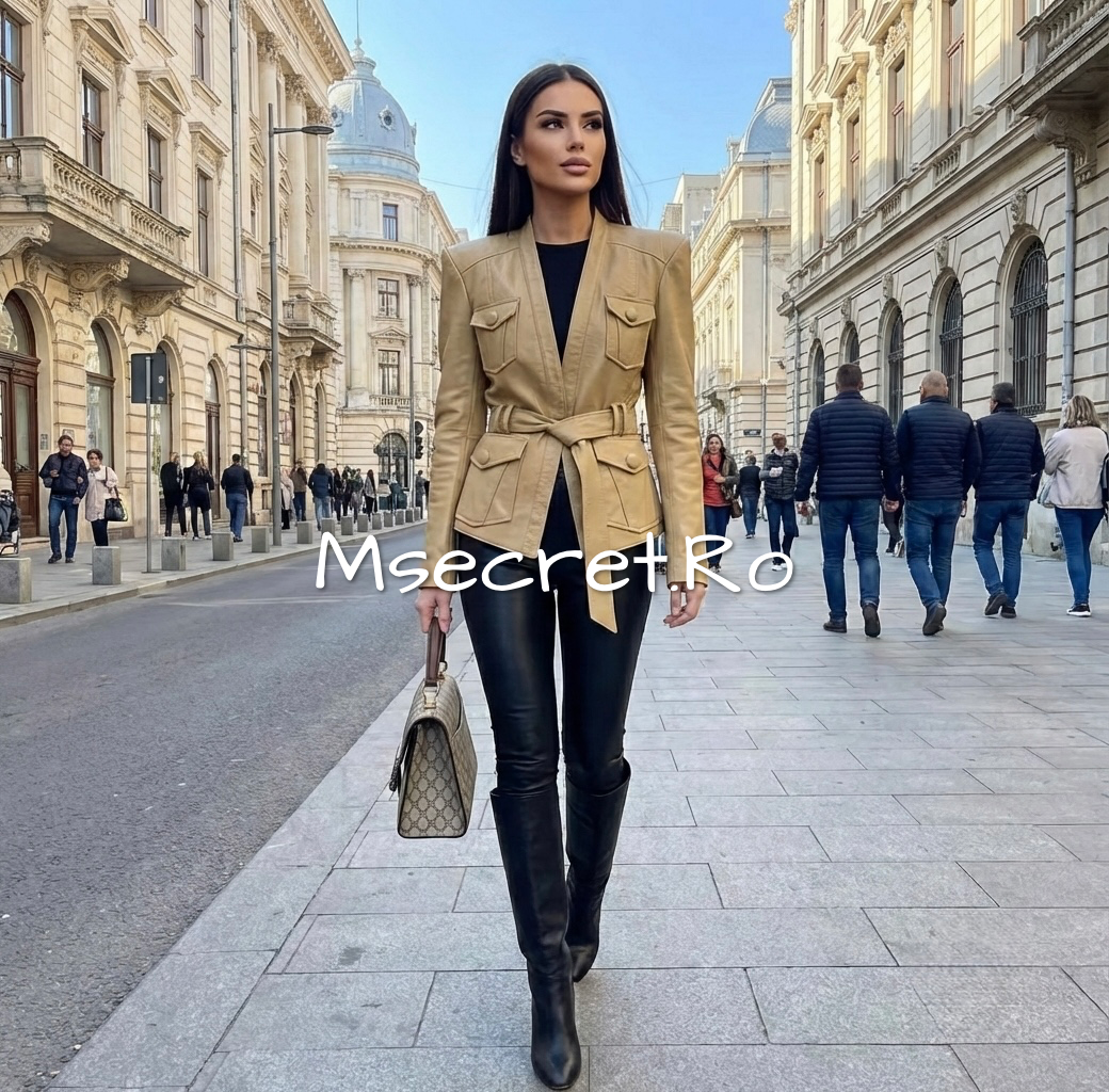 Geaca din piele naturala bej Dina