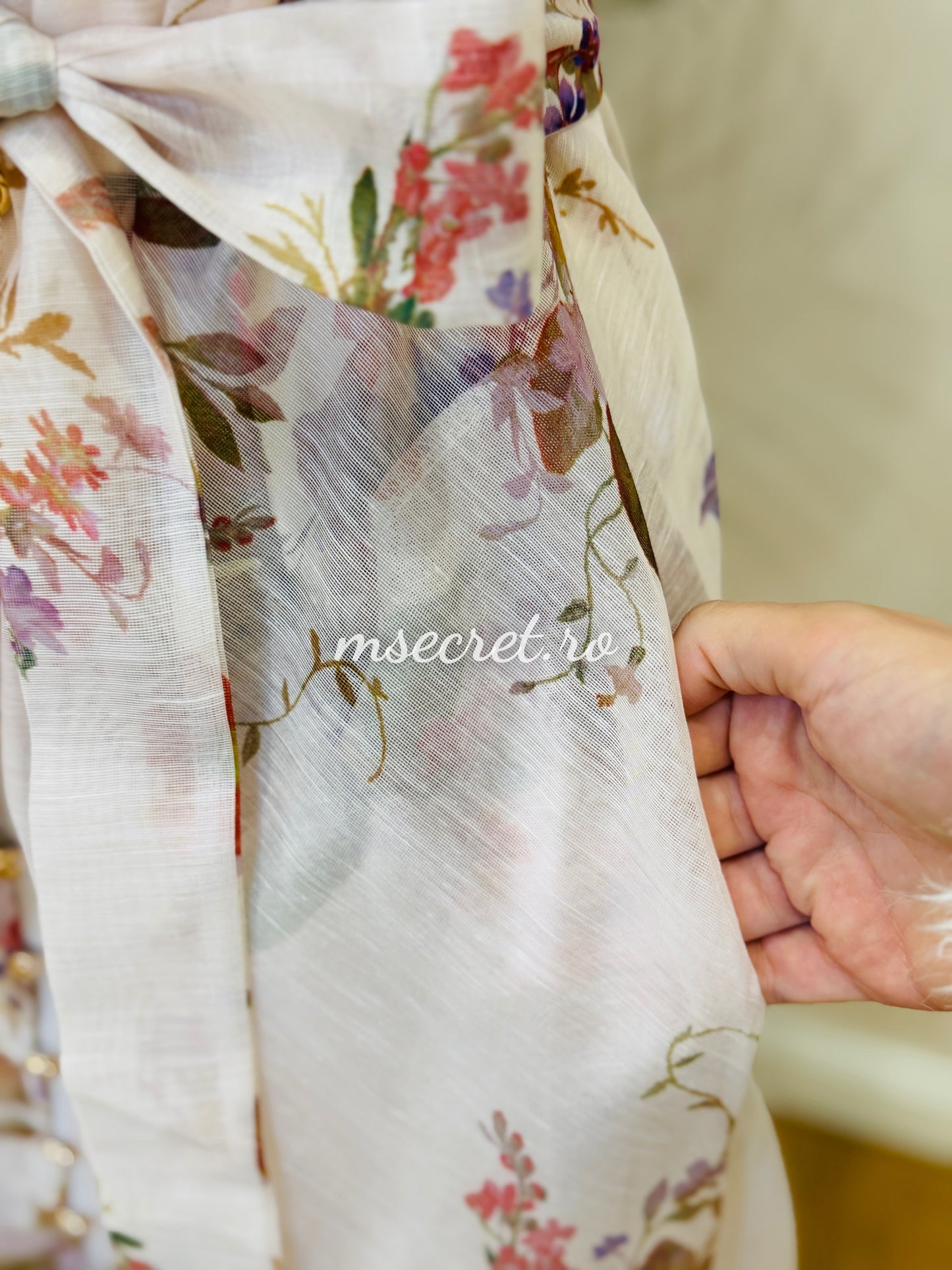 Rochie eleganta din in cu imprimeu floral romantic