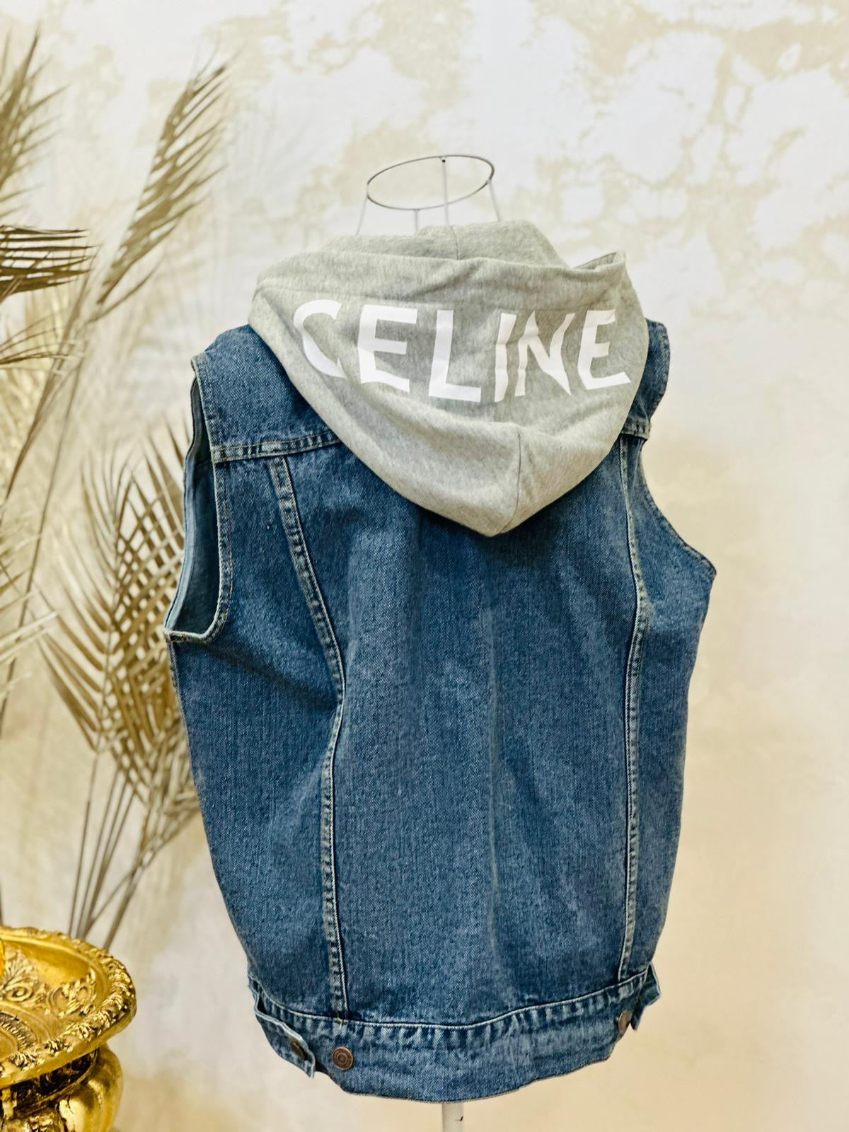 Vesta din denim cu gluga detasabila