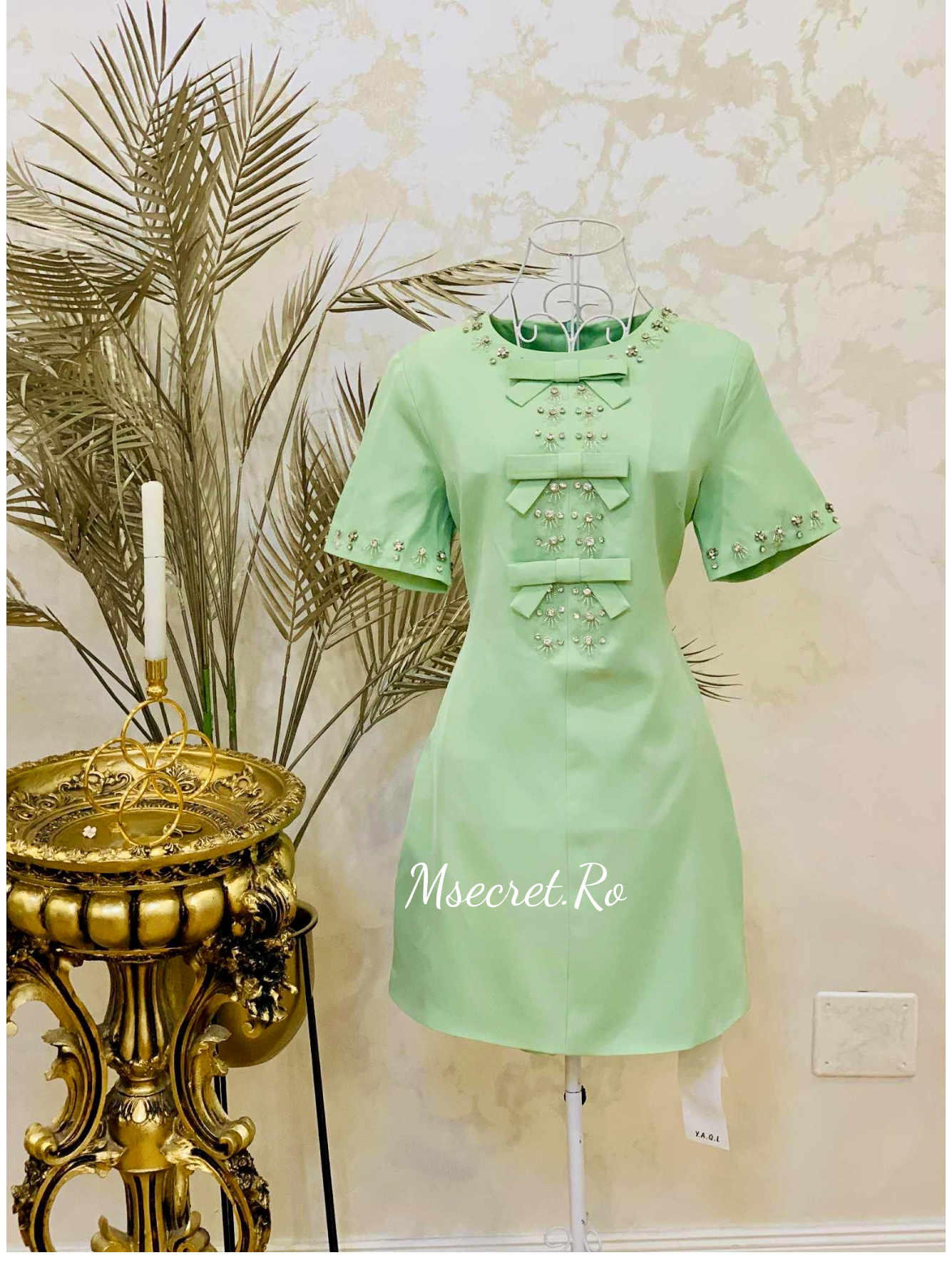 Rochie verde neagra cu detalii argintii