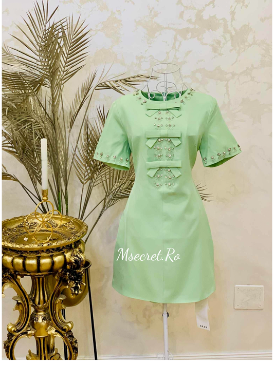Rochie verde neagra cu detalii argintii