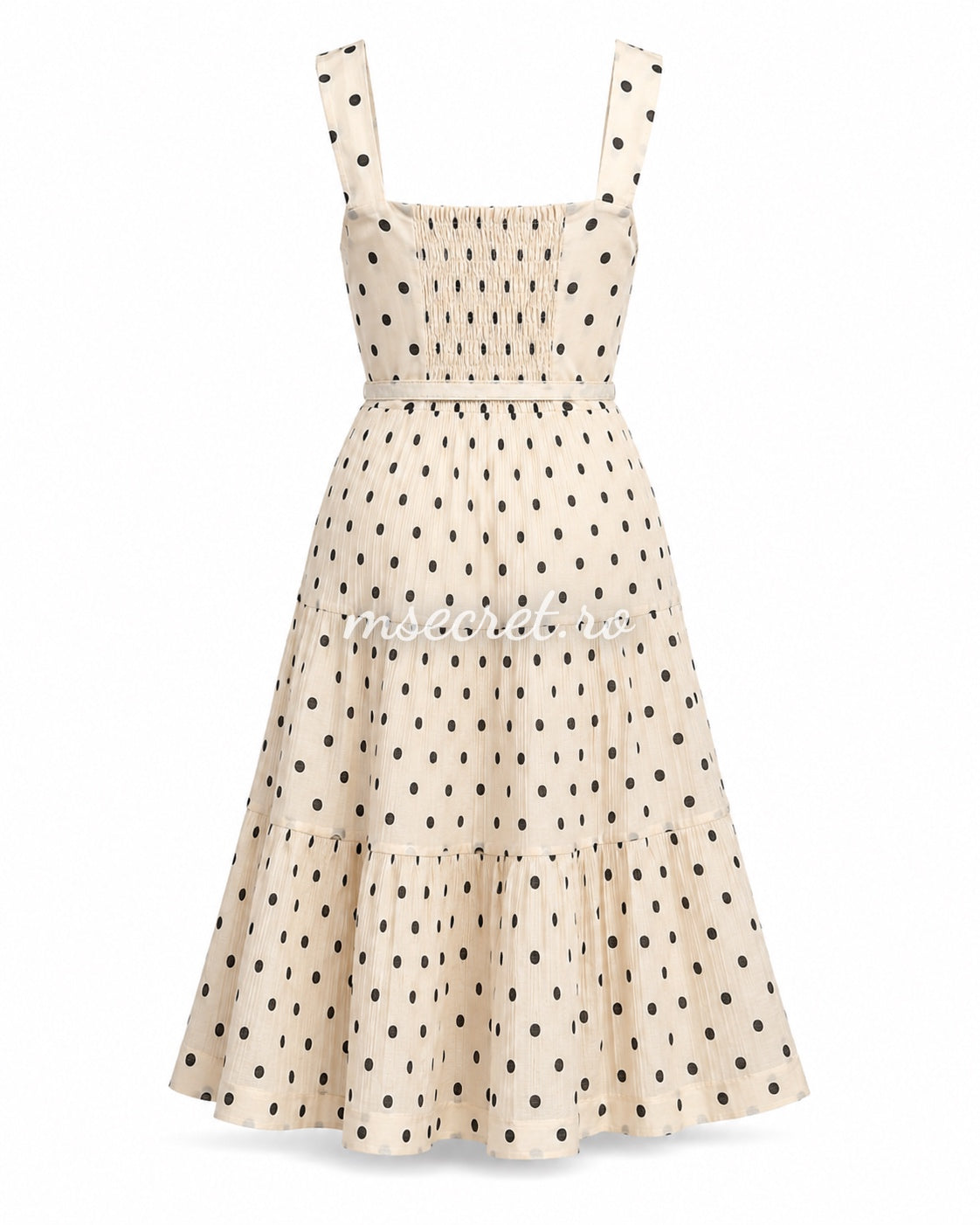 Rochie midi din in ivory cu buline