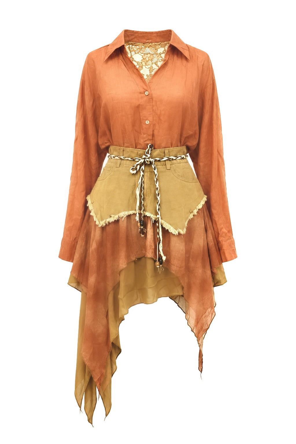 Compleu din in cu camasa si fusta asimetrica stil western