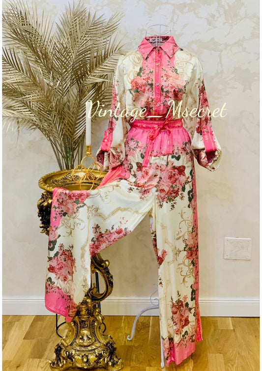 Compleu din satin format din camasa cu maneca lunga si pantaloni lungi Anna