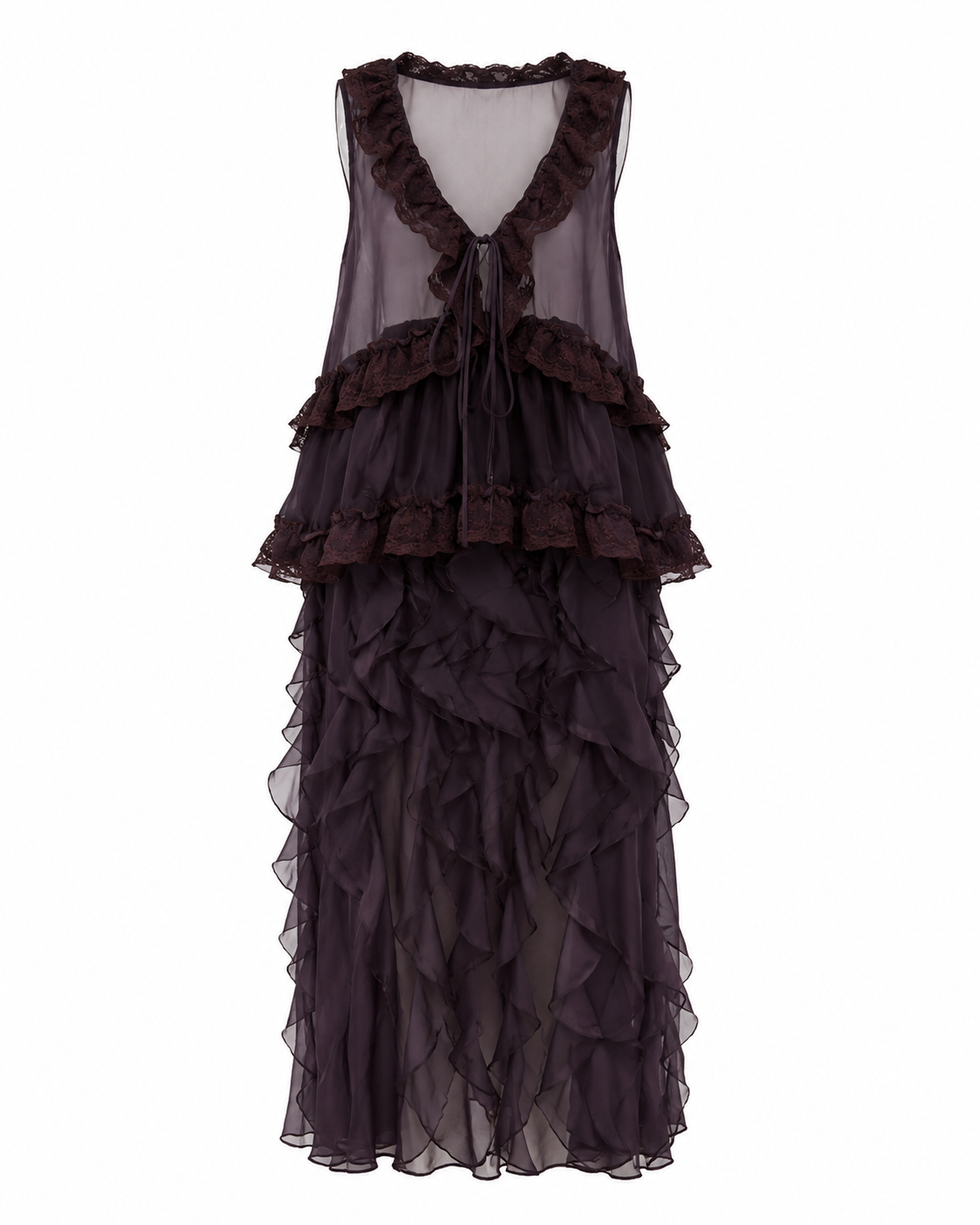 Rochie maro cu volane si design transparent