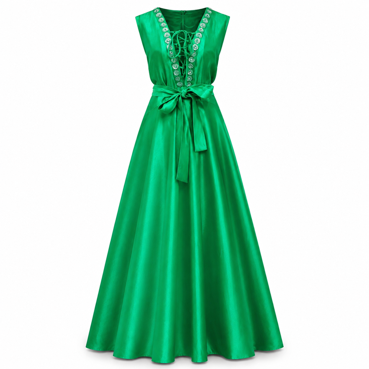 Emerald green long dress with stones