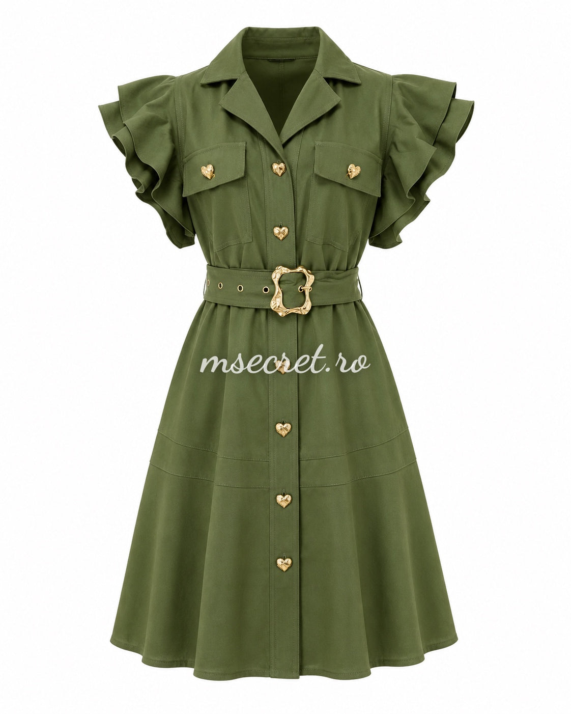 Rochie olive cu volane si cordon
