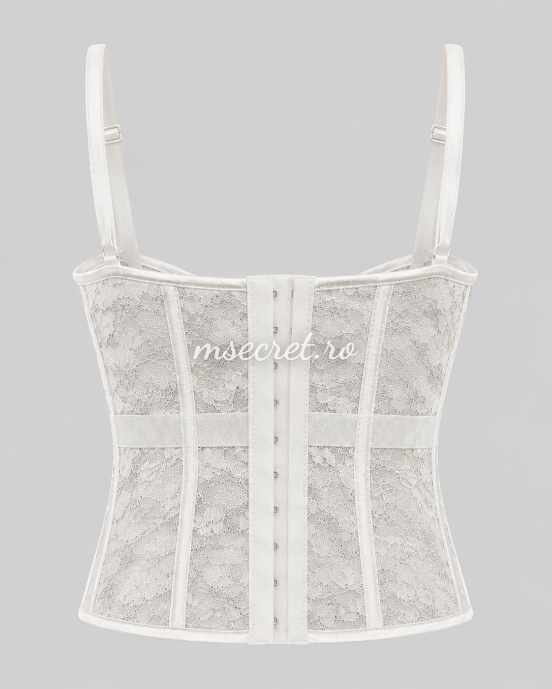 Top corset alb cu bretele si sclipici argintiu