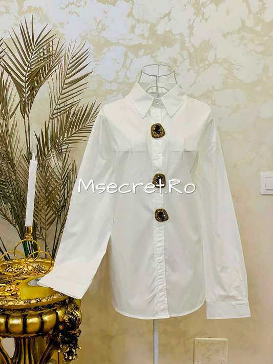 Camasa alba din bumbac cu detalii aurii