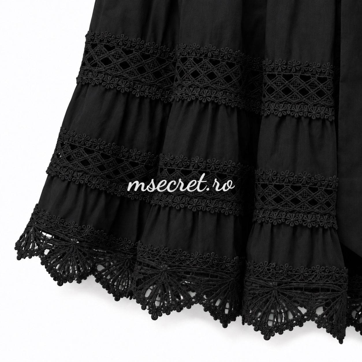 Black shirt dress with waist tie and lace inserts