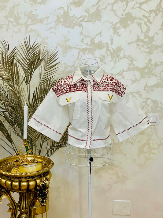 Camasa alba din bumbac cu broderie