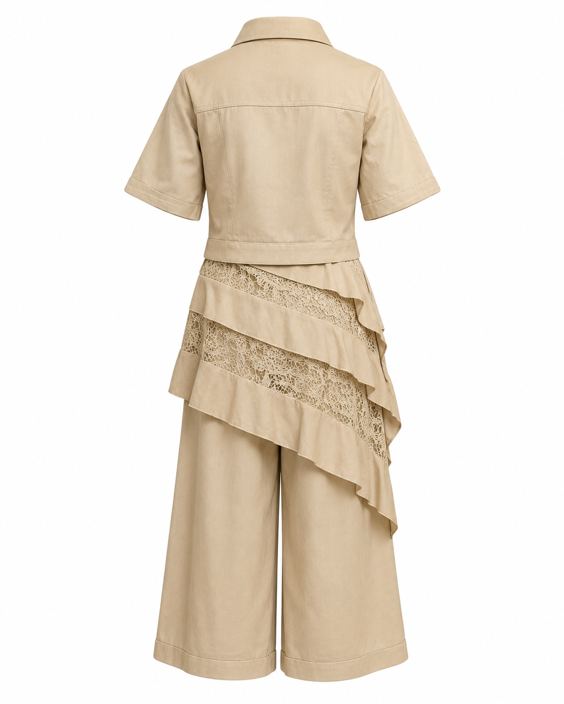 Compleu din in bej cu pantalon culotte si camasa
