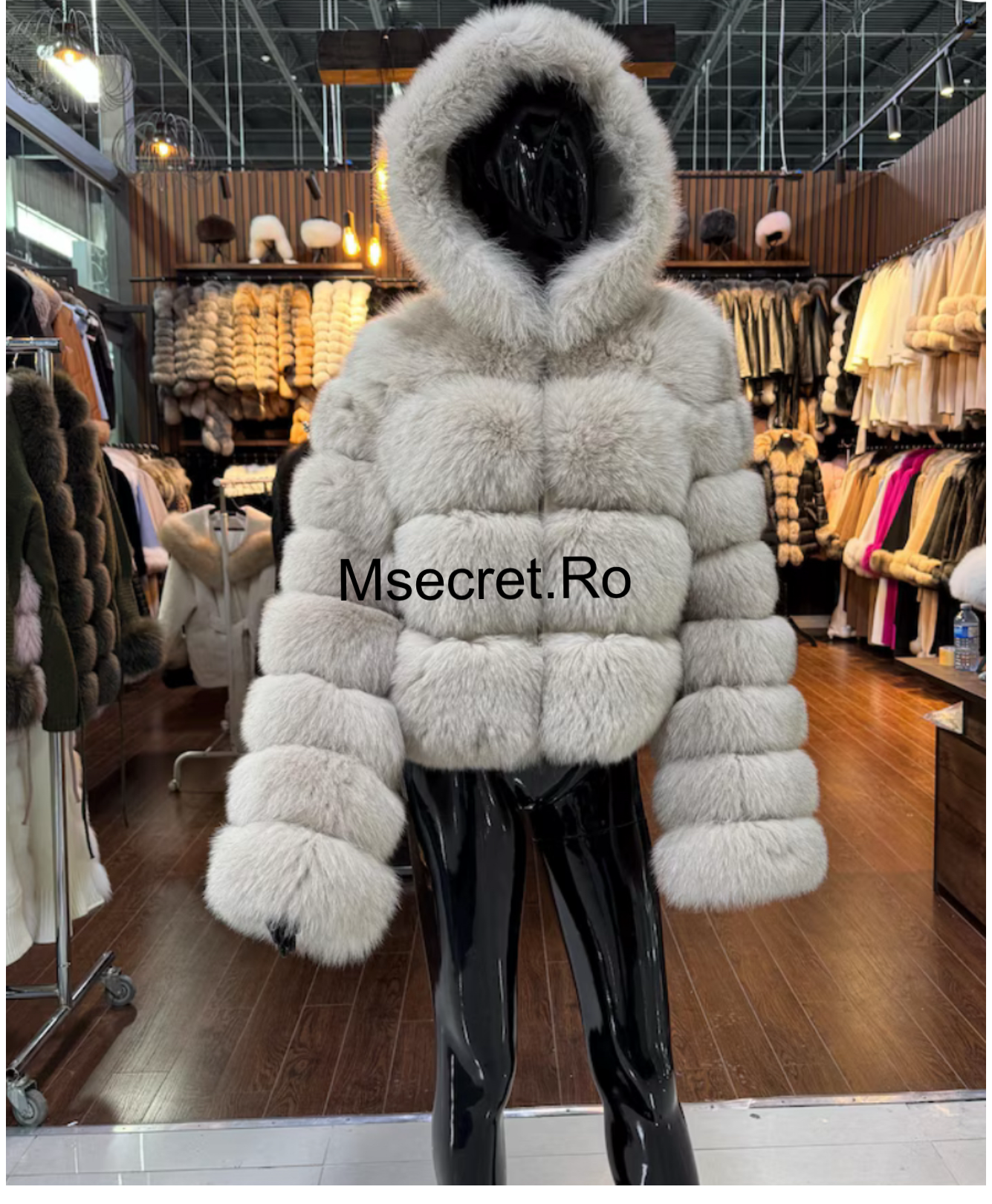 Natural fox fur coat with hood