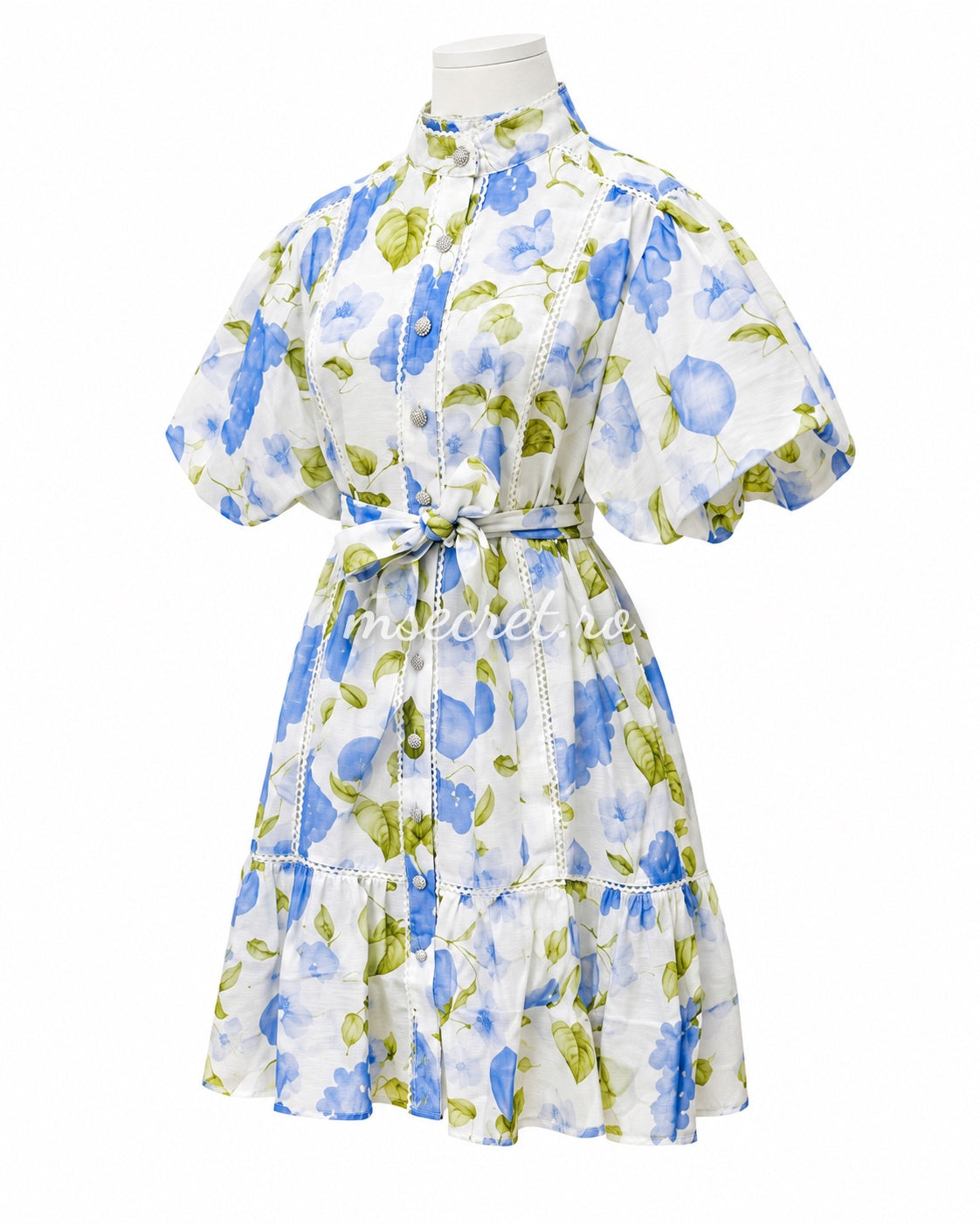 Rochie blue din in cu maneci scurte
