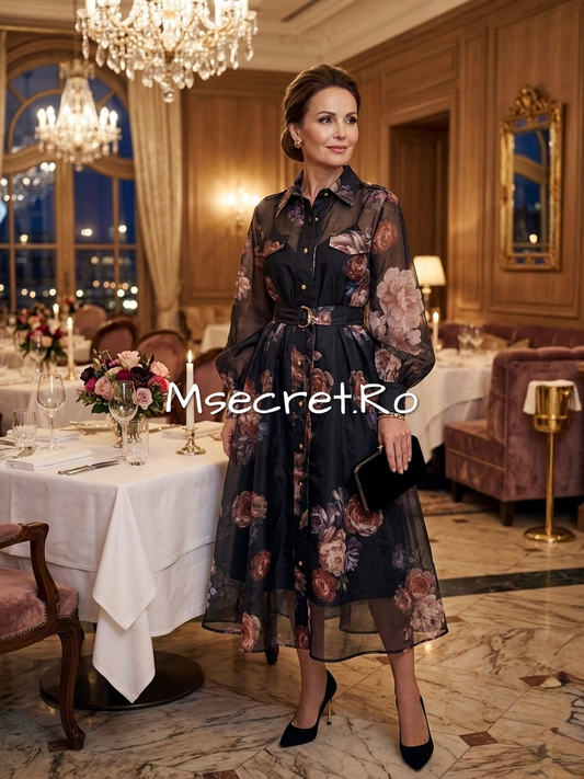 Rochie din in cu imprimeu floral