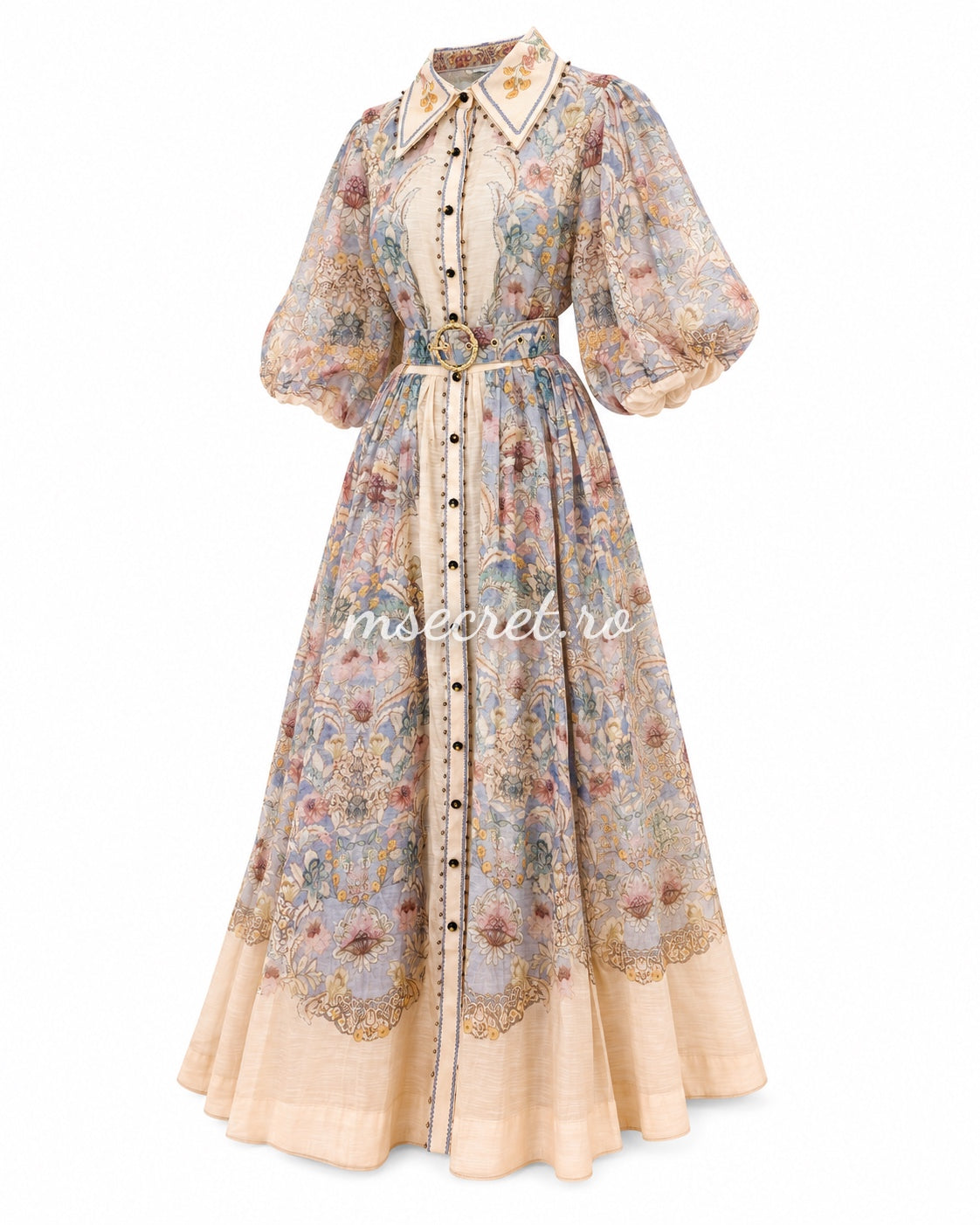 Long linen dress with floral print