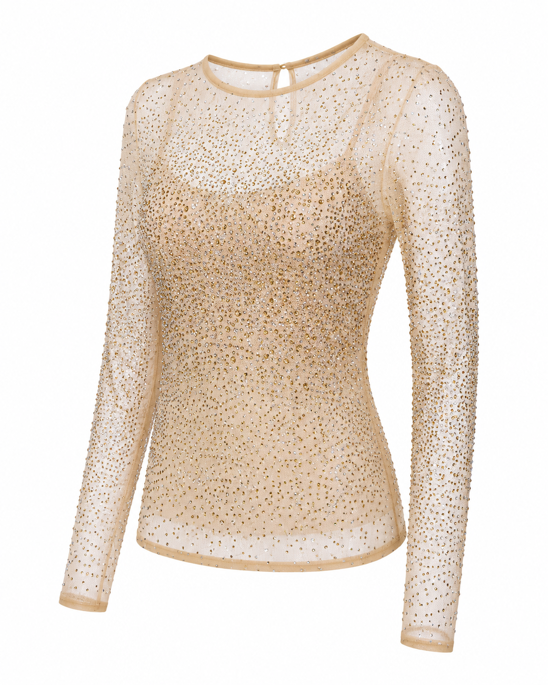Elegant tulle blouse with gold and silver crystals