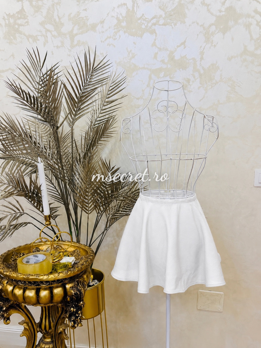 White satin voile dress with a skirt and blazer-style top