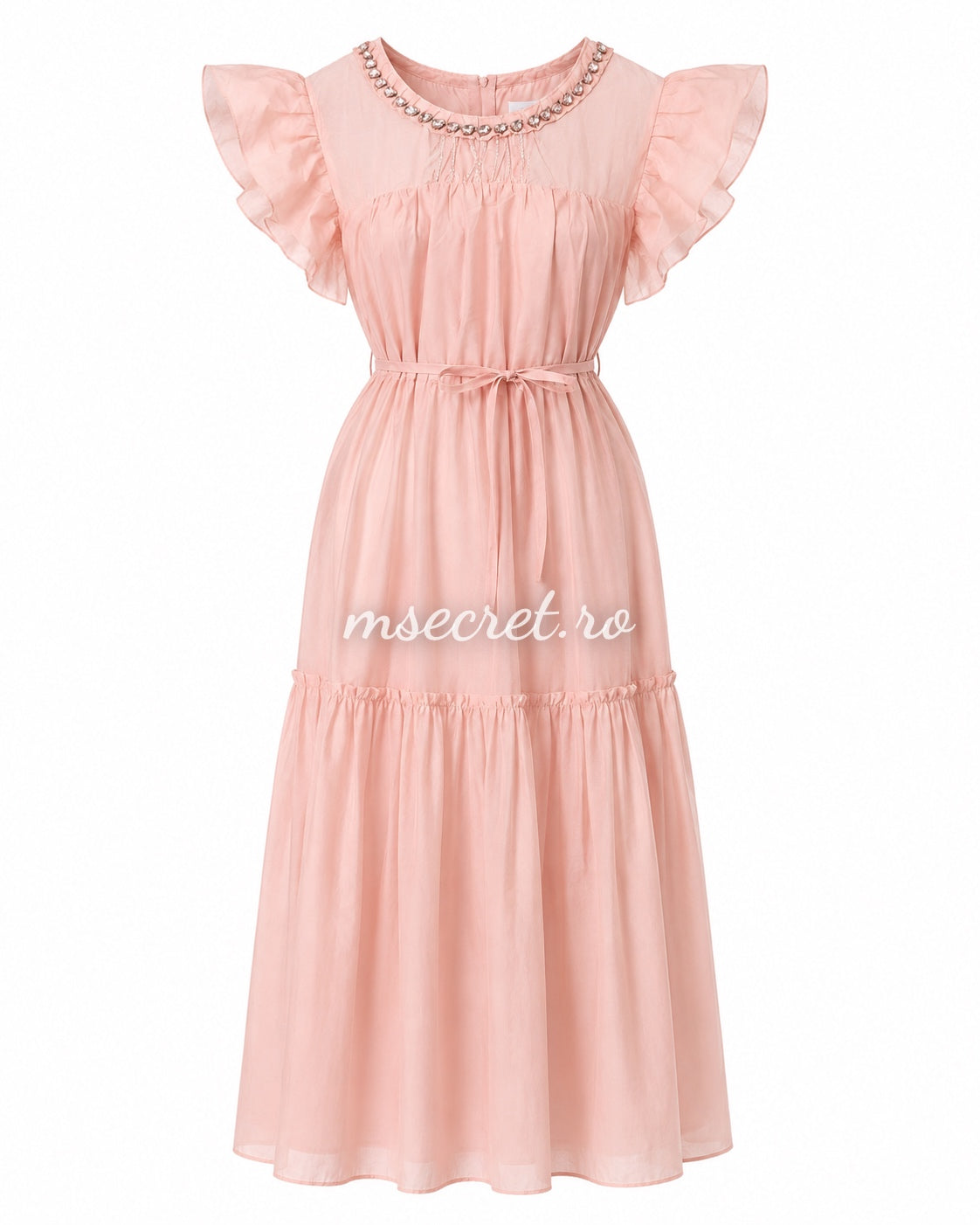 Rochie roz vaporoasa cu volane