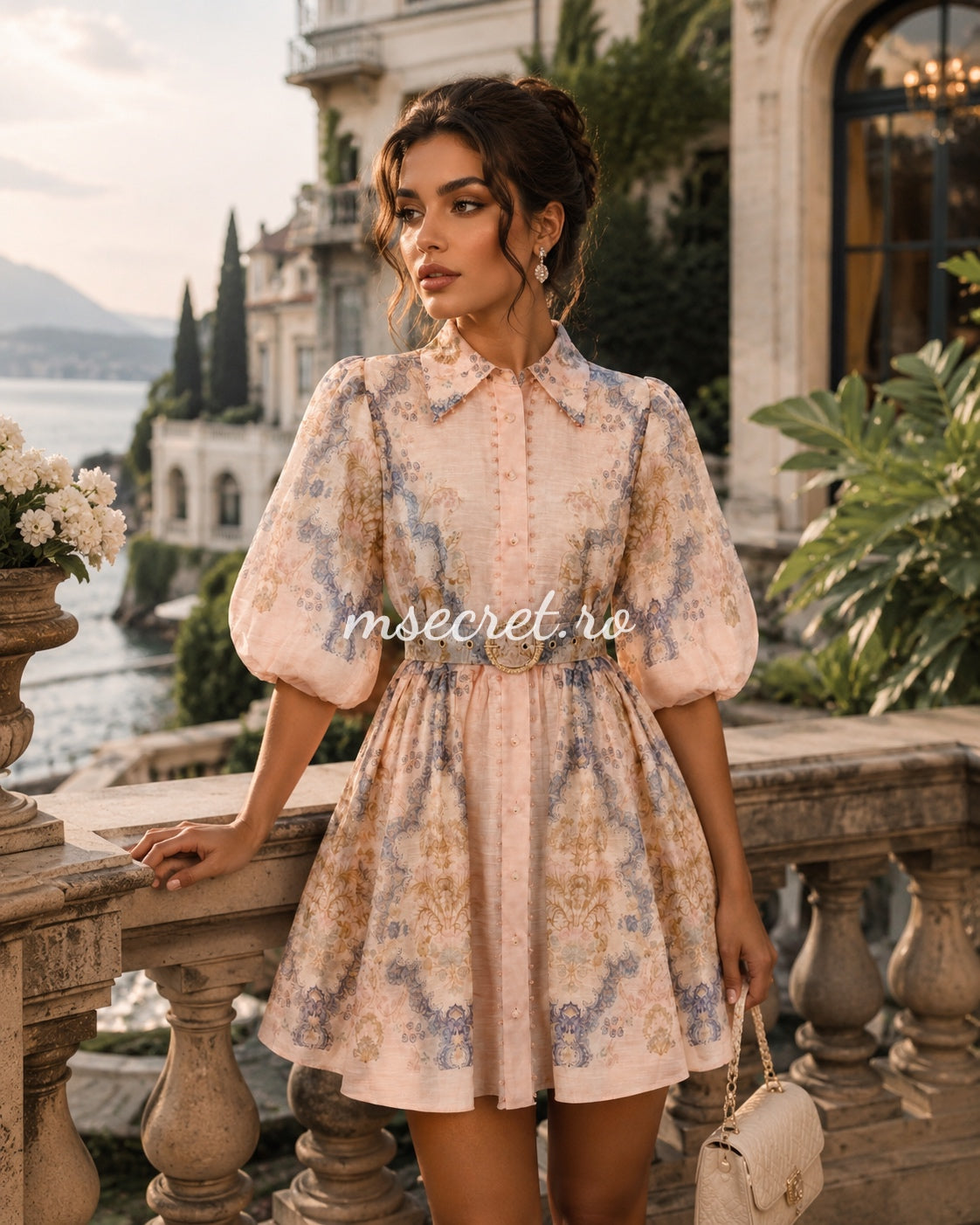 Ina long linen dress with floral print